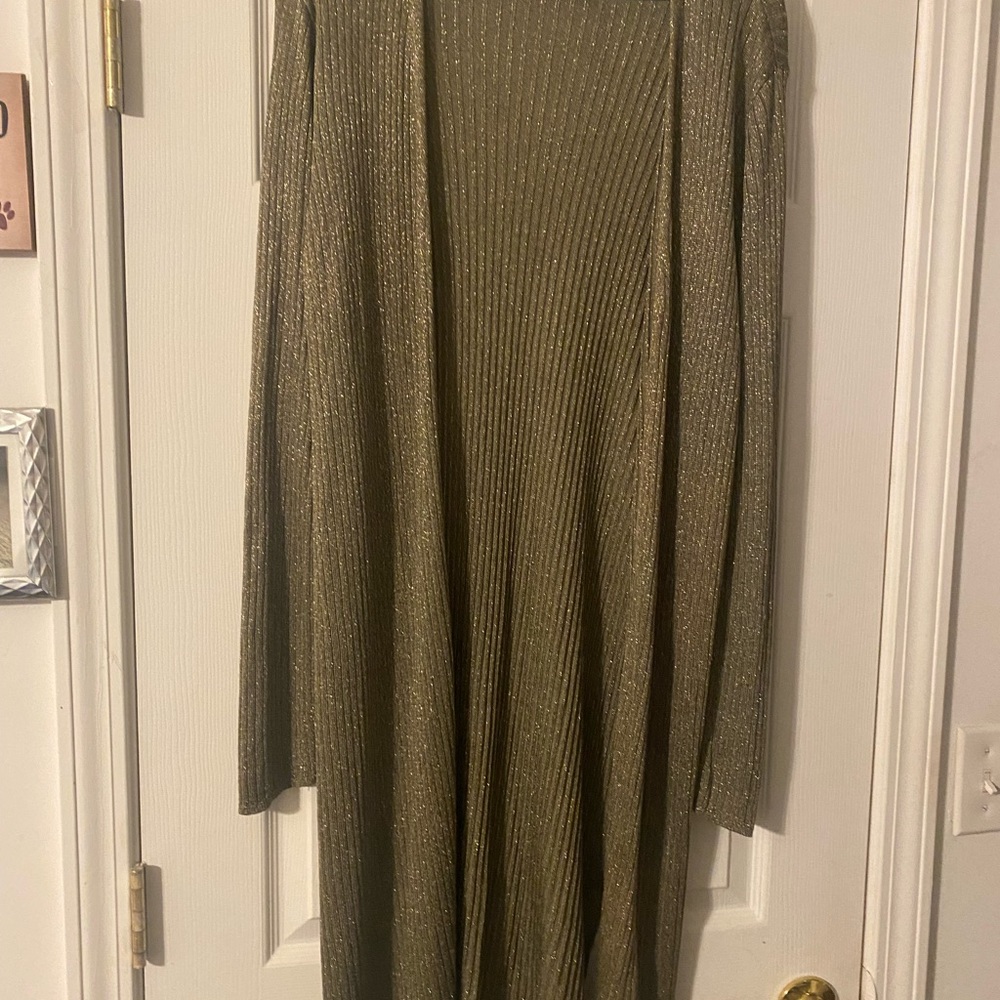 Chicos 2 piece gorgeous Party’s. 87% Rayon9% Metallic4% Chicos size 3 gold